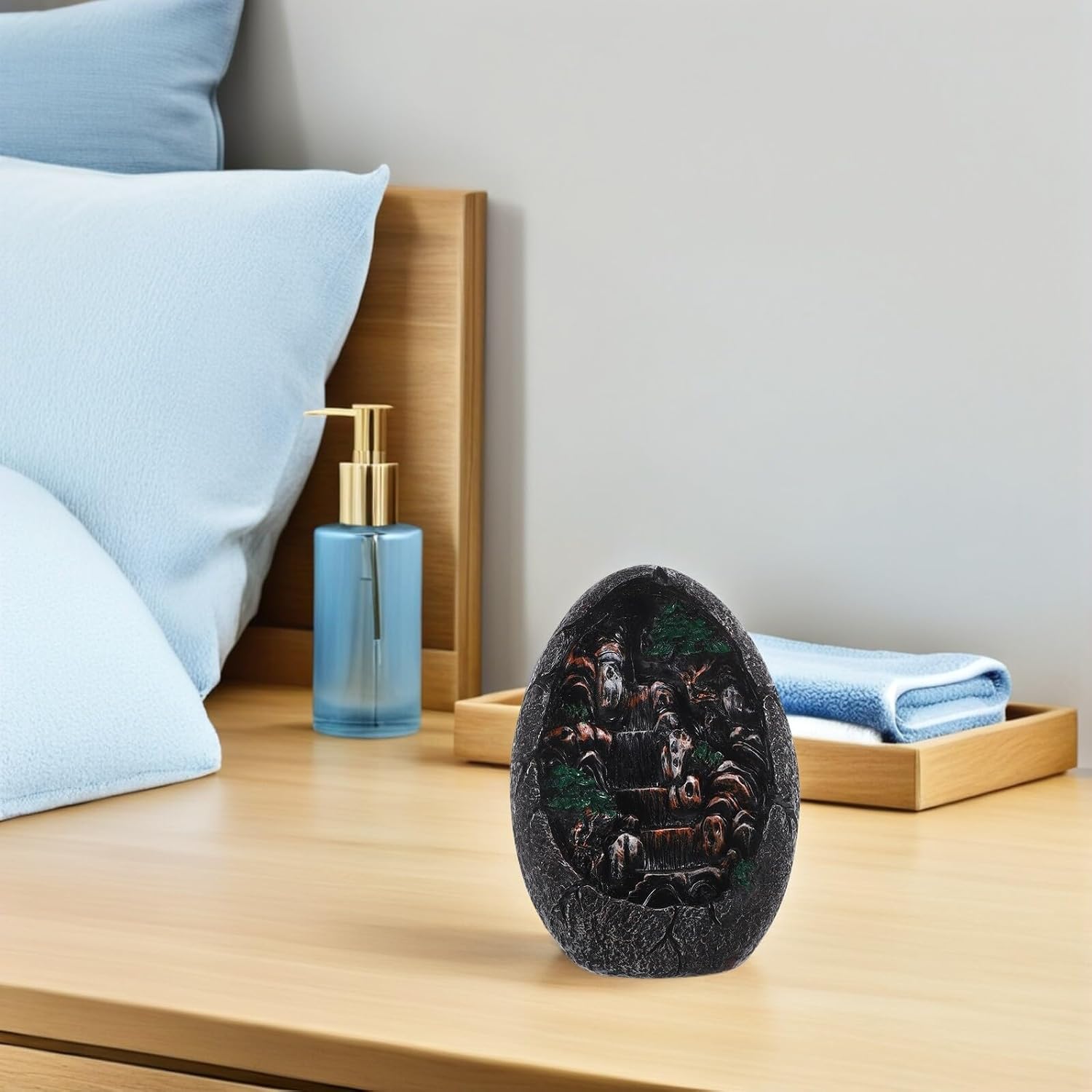 ULTECHNOVO Backflow Incense Burner Fountain Resin Aromatherapy Holder with 120 Backflow Cones 30 Incense Sticks Tweezers Mat Indoor Fragrance Decoration for Home Meditation