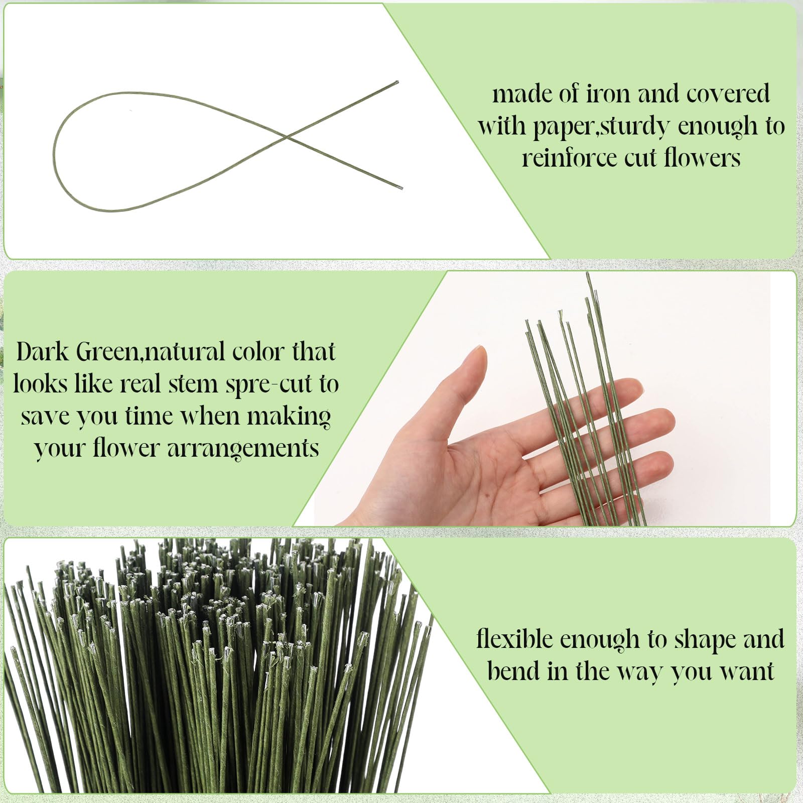 Ferraycle Lot de 600 tiges de fil floral flexible de calibre 18 pour loisirs créatifs, guirlande de Noël et arrangements floraux (vert foncé)