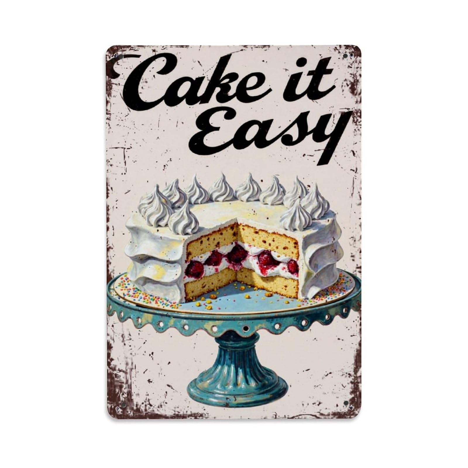 Cake It Easy Vintage Cake Retro Metal Tin Sign, Vintage Decor Art Poster for Bar, Home, Man Cave, Kitchen, Laundry Room Gift 8x12Inch