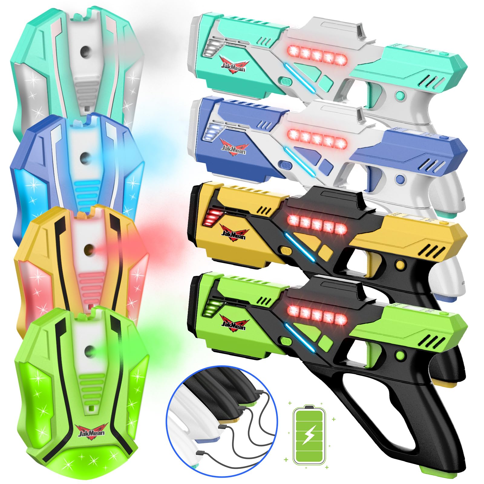 Rechargeable Lase r Tag Set with Vests, 2024 Upgrade Lase r Tag Guns Set of 4, Multi Player Lase r Tag Set for Kids Toy for Teen Boys & Girls, Indoor&Outdoor Toy Gift,Ages 8+,White+Black