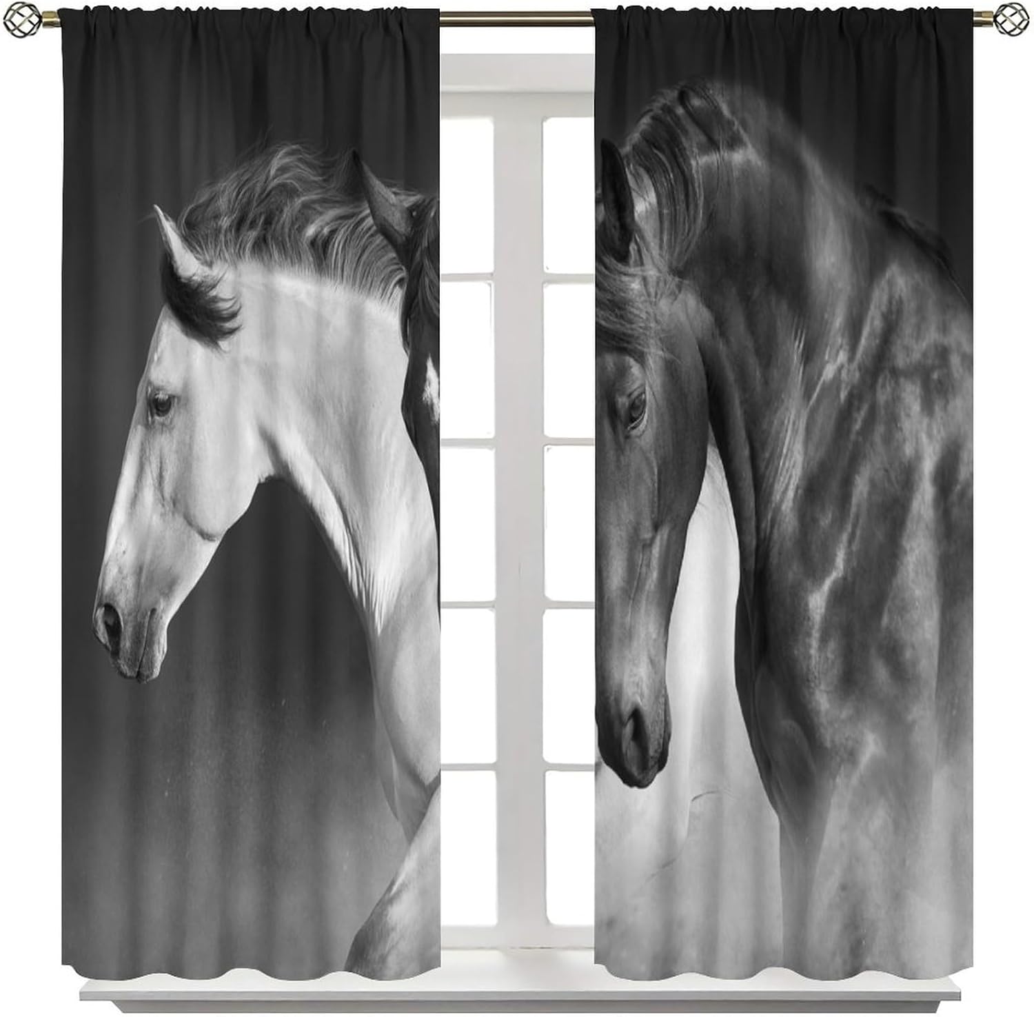 Horse Blackout Curtains for Home Decor,Black White Horse Herd Rod Pocket Thermal,Boys and Girls Bedroom Living Room Warming and Noise Reduction Drapes Set 2 Panels,42x45 Inches, Style-9