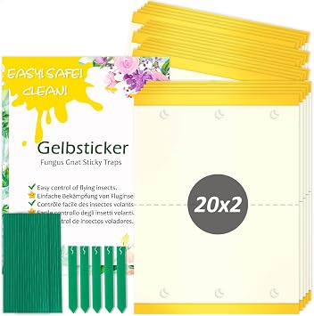 Blooven Fruit Fly Traps, Double-sided Fungus Gnat Sticky Catcher For Multiple Insects, Plant Fly Control Indoor Rectangle 6.5 x 9 cm 40 PCS