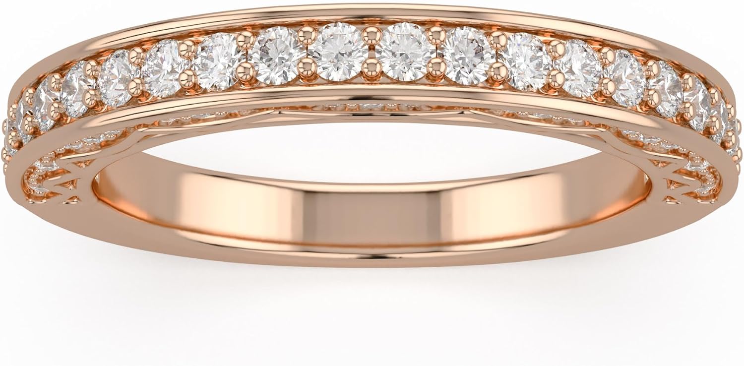 Round Cut Lab Created Moissanite & Lab Grown Diamond Engagement Half Eternity Ring For Women in 925 Sterling Silver & 10K/14K Solid Gold (0.40 Cttw,Clarity VVS1)