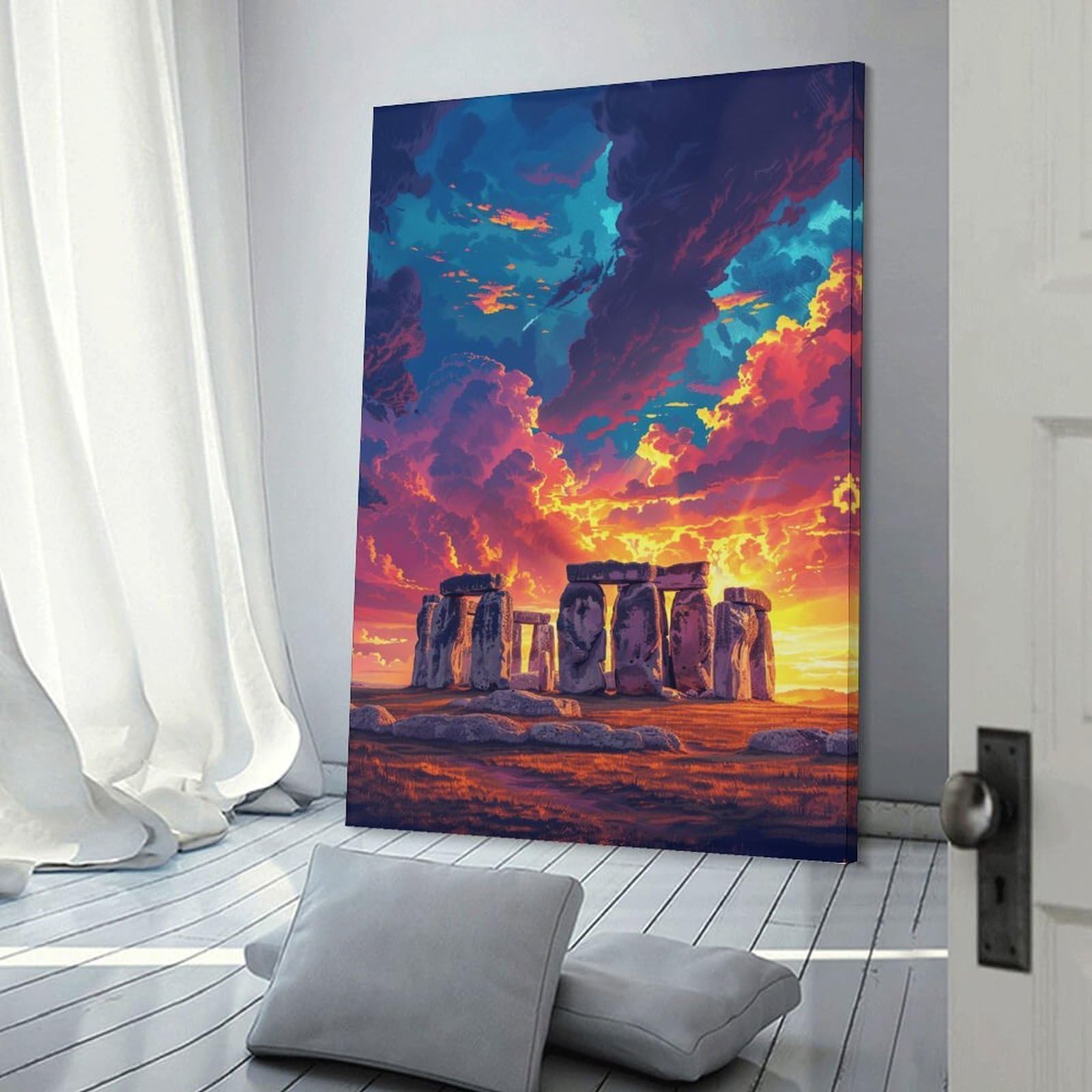 Junmoney Frame-Style-23 Stonehenge Sunset Fantasy Home Decor Wall Art 16X24inch(40X60cm), For Lounge, Study, Hallway Or Flat Walls, Stylish Home Artwork For Focal Walls