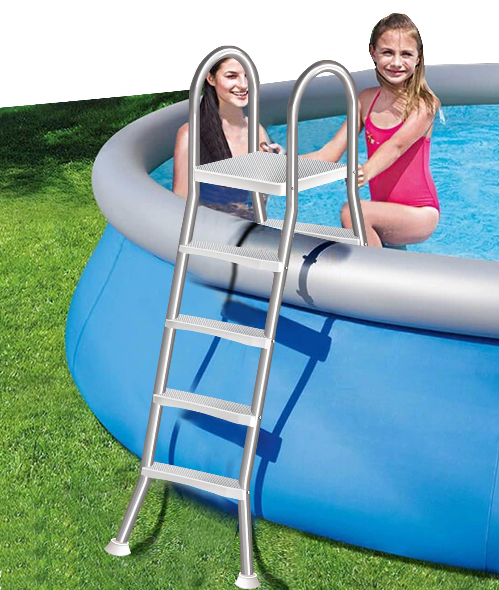 Escalera de Piscina para Piscinas Elevadas, Escalera de Piscina de 4 Peldaños con Doble Pasamanos y Peldaños Antideslizantes para Piscinas Elevadas de 135 cm, Carga 250 kg