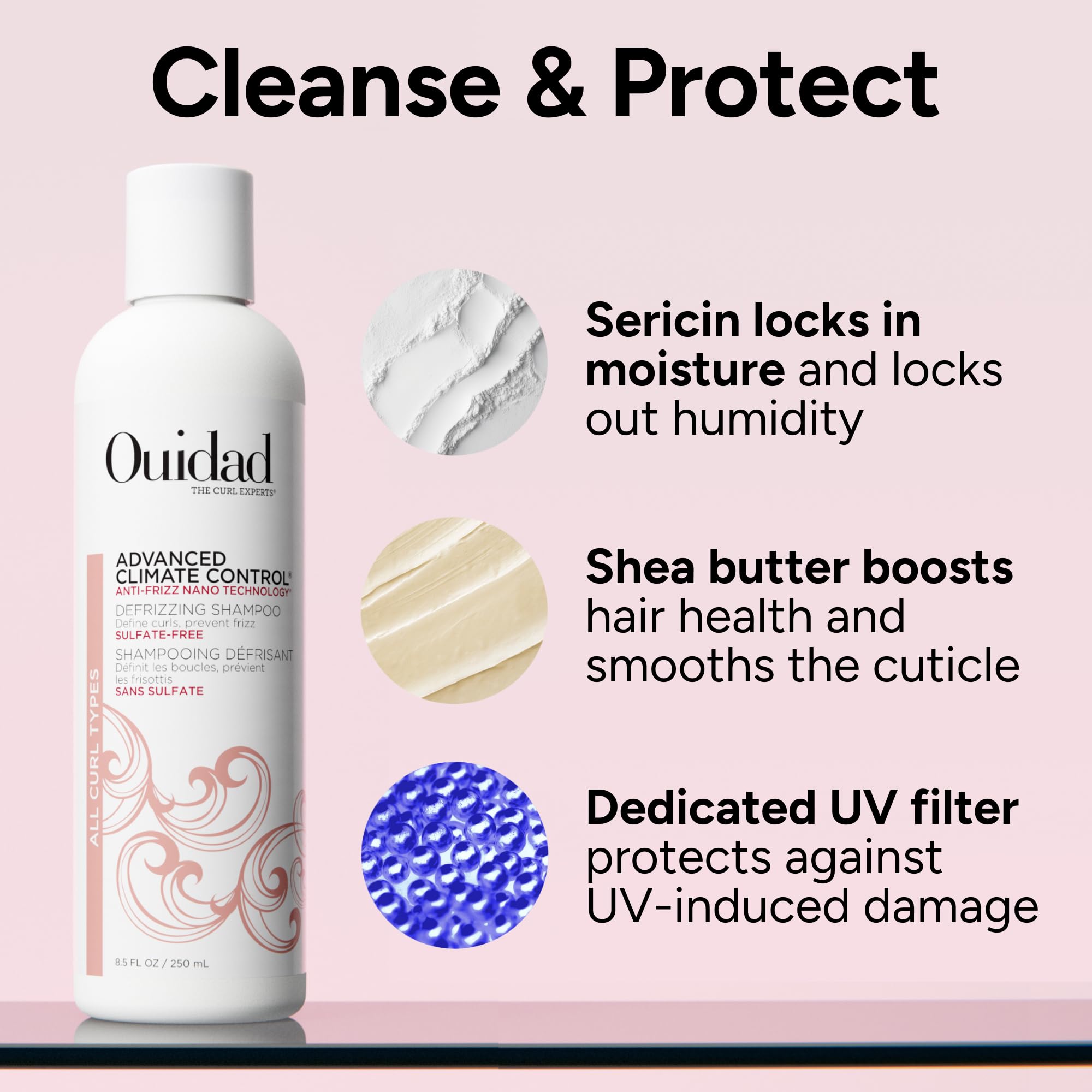 Ouidad Advanced Climate Control Defrizzing Shampoo for Curly Hair Sulfate-Free Gentle Hair Cleanser with Shea Butter Locks In Moisture & Locks Out Frizz Helps Define & Repair Curls All Curl T product thumbnail 3