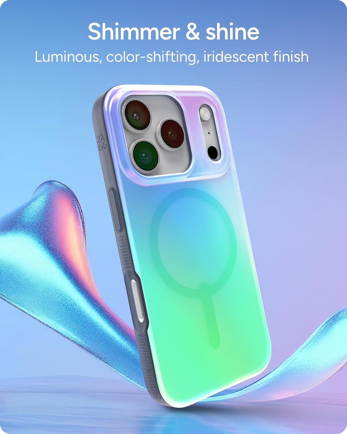 ZAGG Milan Snap Case for iPhone 17 Pro - Raven Feather, Graphene Strengthened Phone Case with Drop Protection (13ft/4m), Textured Edges & Sparkle Design, MagSafe Charging Compatible
