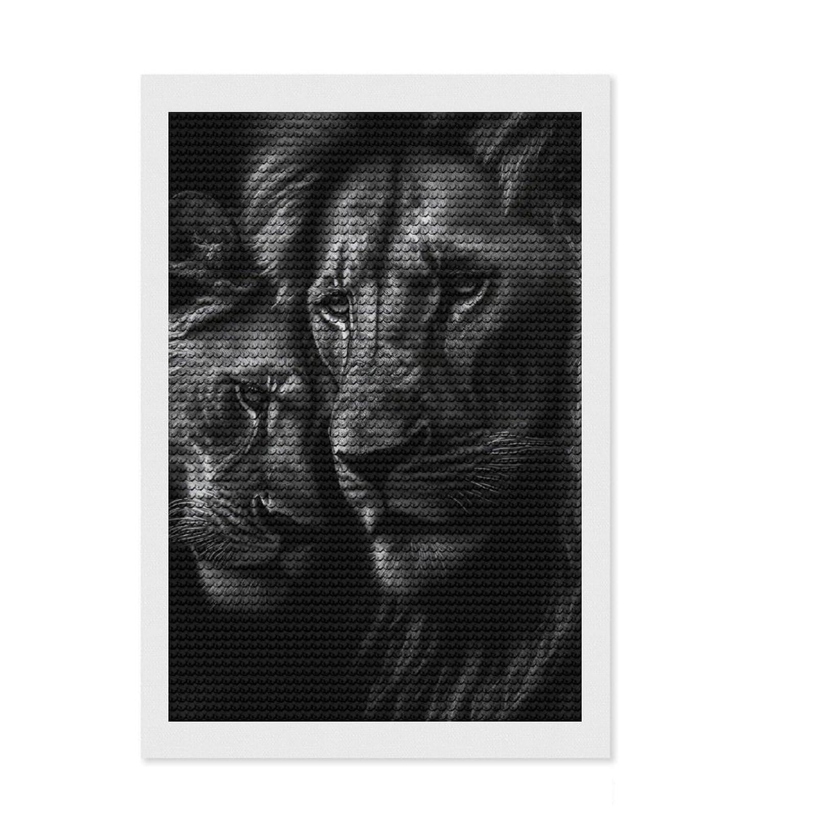 Junmoney Two Cuddling Lions Diamond Painting Kit 8"x12", Neat Printed Canvas, Sparkling Round Gems, Fun Craft Experience, Office Decor
