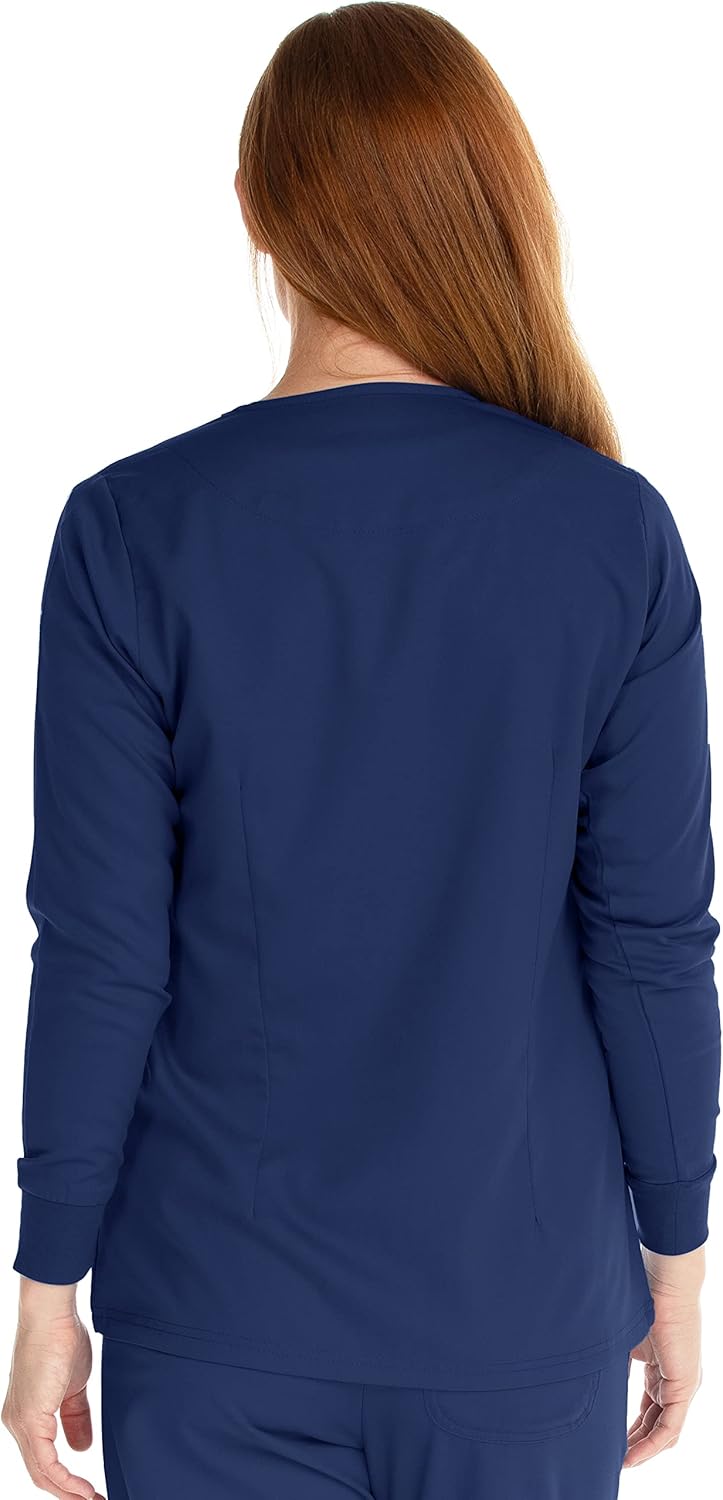 MediChic Scrubs Women's Stretch Round Neck Warm Up Jacket with Snap Fronts