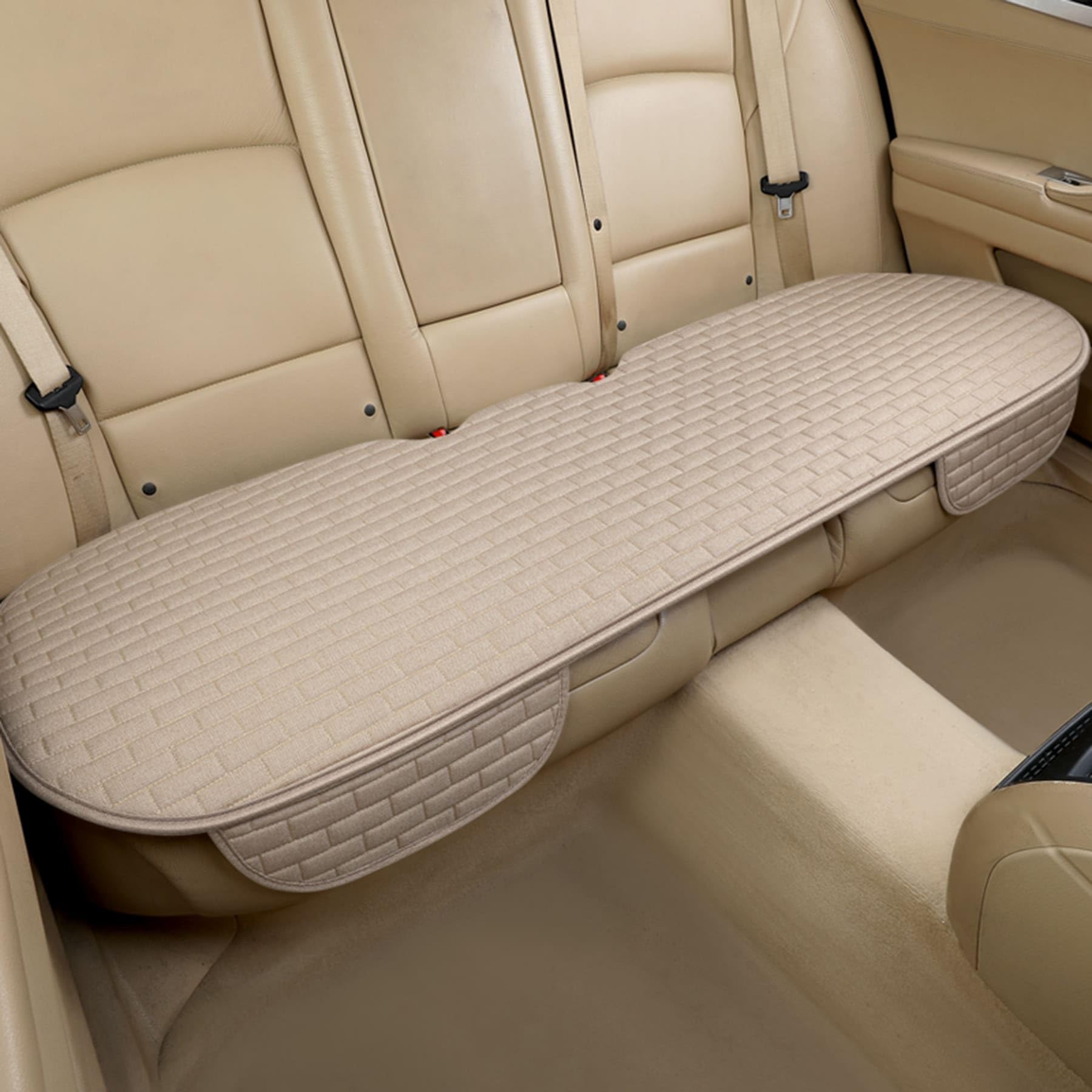 Beige Back Seat Cover, Rear Car Seat Cover for Cars Truck SUV,Seat Covers with Storage Pocket,Bottom Auto Seat Cushion Pad Mat for Most Vehicles-Beige,! Pcs