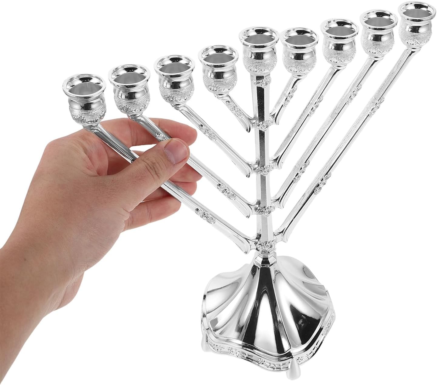 Traditional Chanukah Menorah Judaica Pillar Candle Holder Candlestick Stand for Shabbat Temple Centerpiece Dining Table Wedding Festive Fireplace Mantle