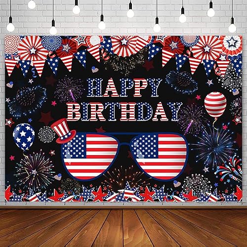 AIBIIN Fondo de cumpleaños del 4 de julio de 7 x 5 pies, decoración de fiesta de cumpleaños del Día de la Independencia Nacional, bandera