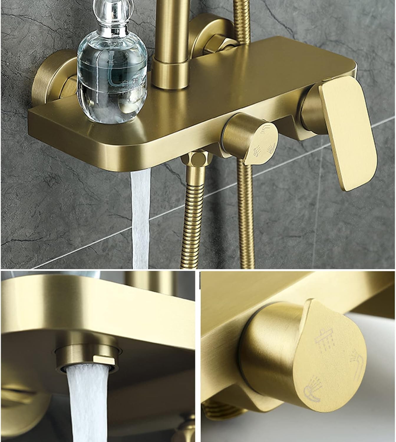 Bathroom Shower Faucet Set Brushed Gold 304 Stainless Steel Shower Fixture Wall Mounted Rain Shower System with 9 Inch Shower Head and Hand Shower Hot Cold Shower Mixer Set