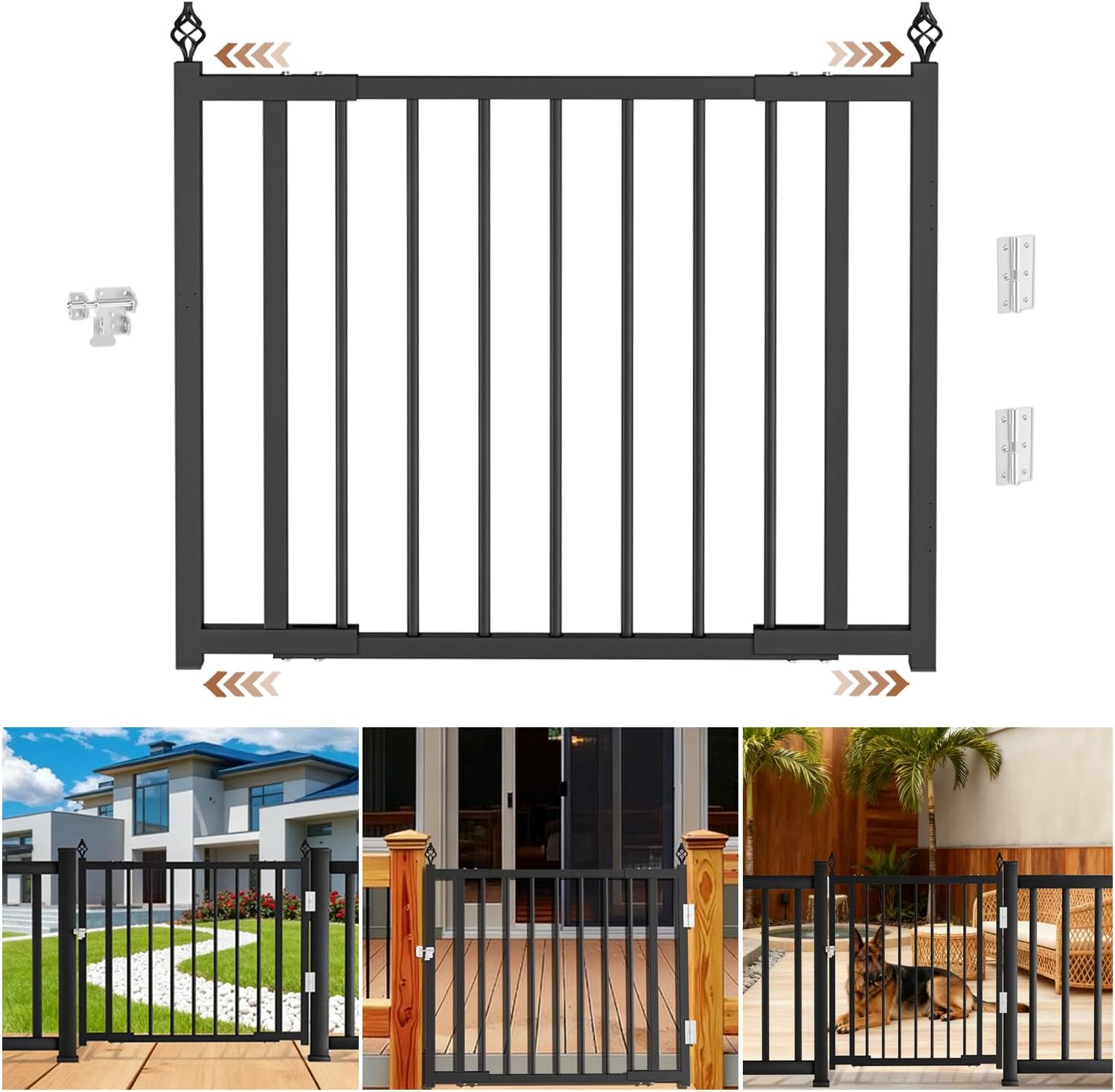Upgraded Expandable 3 to 4 FT.W x 37in.H，Heavy-Duty Deck Gates Outdoor with Latch, No Cutting Required，Outdoor Dog Gate， Fence Gate, Suitable for Decks, Patios, Gardens, Yards, (Auto-Closing Hinge)
