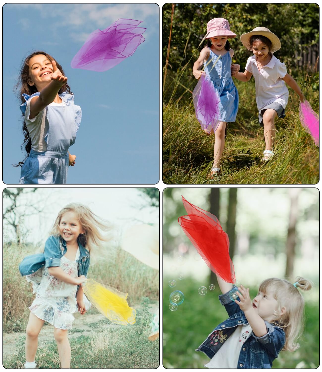 10 Foulards De Jonglage En Mousseline Pour Enfants - 60x60 Cm, Bords Renforcés, 10 Couleurs Vives, Danse Et Jeu