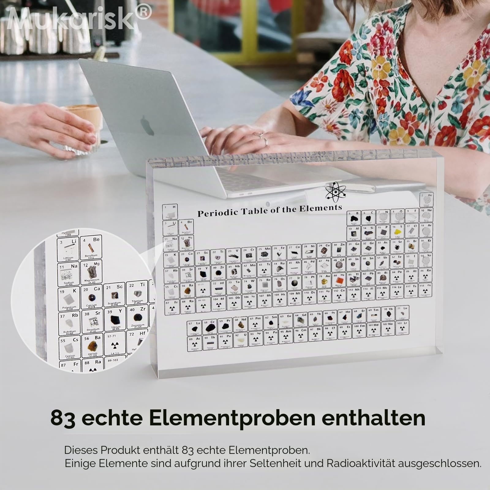 Großes Periodensystem mit echten Elementen, Acryl-Periodensystem mit 83 echten Elemente-Proben, Basteldekoration, Geschenk für Kinder, Schüler, Lehrer und Wissenschaftsliebhaber, 20,3 x 12,7 x 2,5 cm.