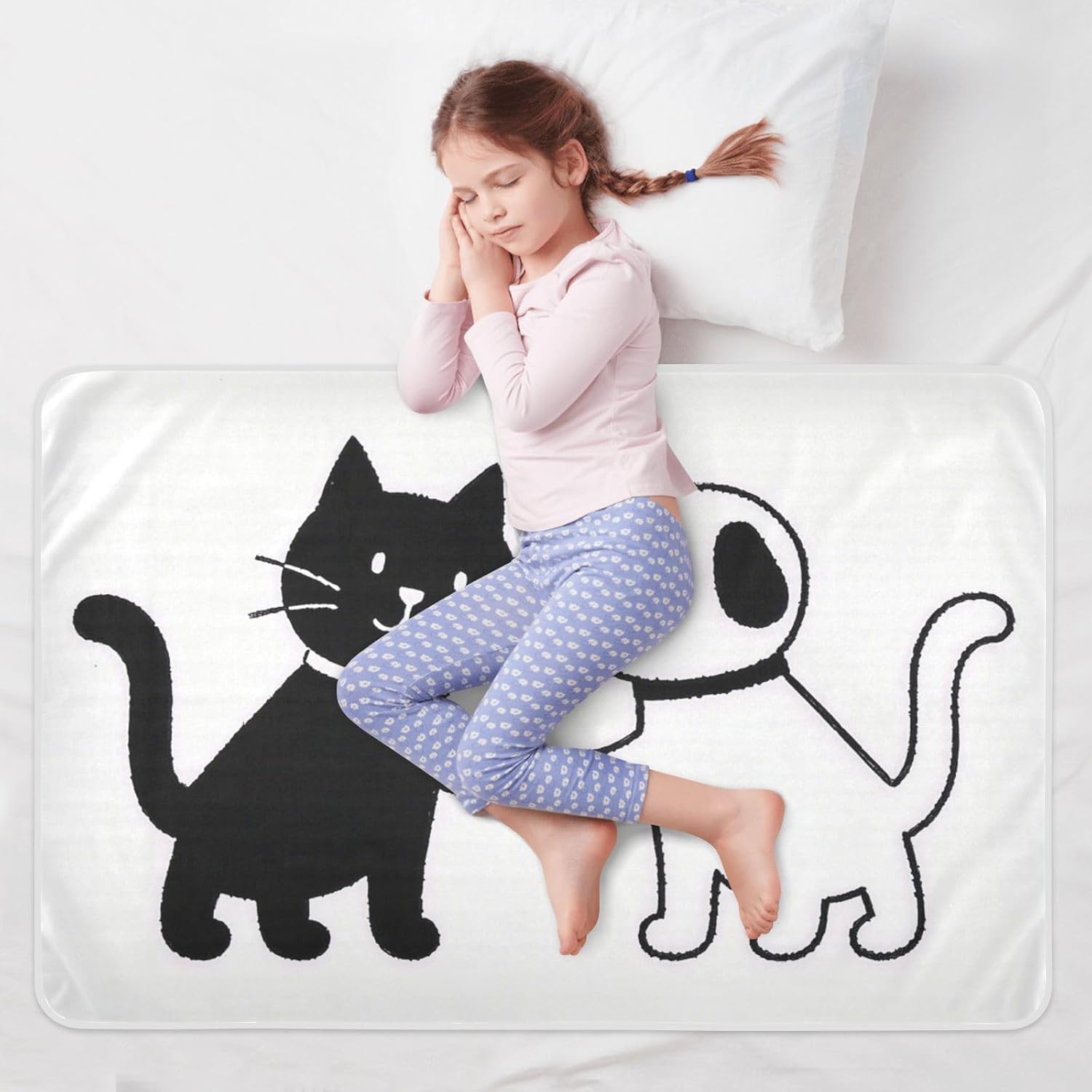 Cartoon Shake Hands Cat Dog Cute Extra Large Resuable Diaper Mats Highly Absorbent Potty Training Cover Machine Washable Bed Liners for Children Adults Pets , 52" L x 34" W