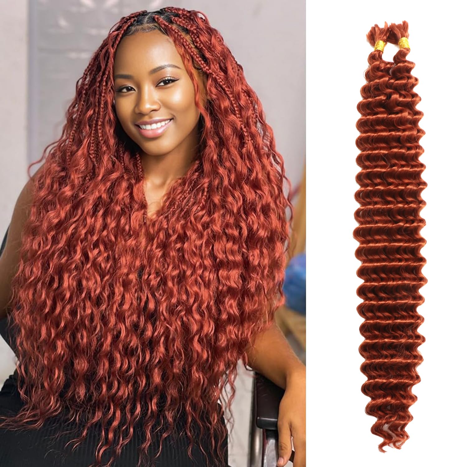 24 Inch Boho Hair for Braiding Curly Braiding Hair Deep Wave Bulk Hair for Braiding 2 Bundles Micro Twist No Weft Wet and Wavy Braiding Hair For Women (350#