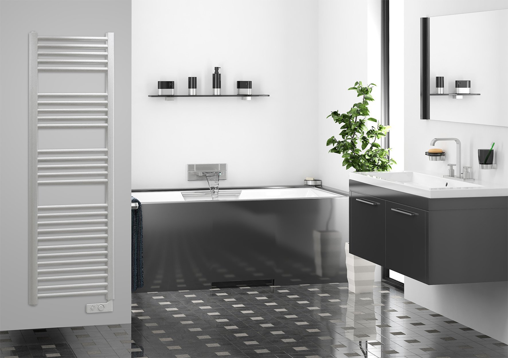 Scaldasalviette elettrico con termostato elettronico (990 mm x 480 mm) Bianco