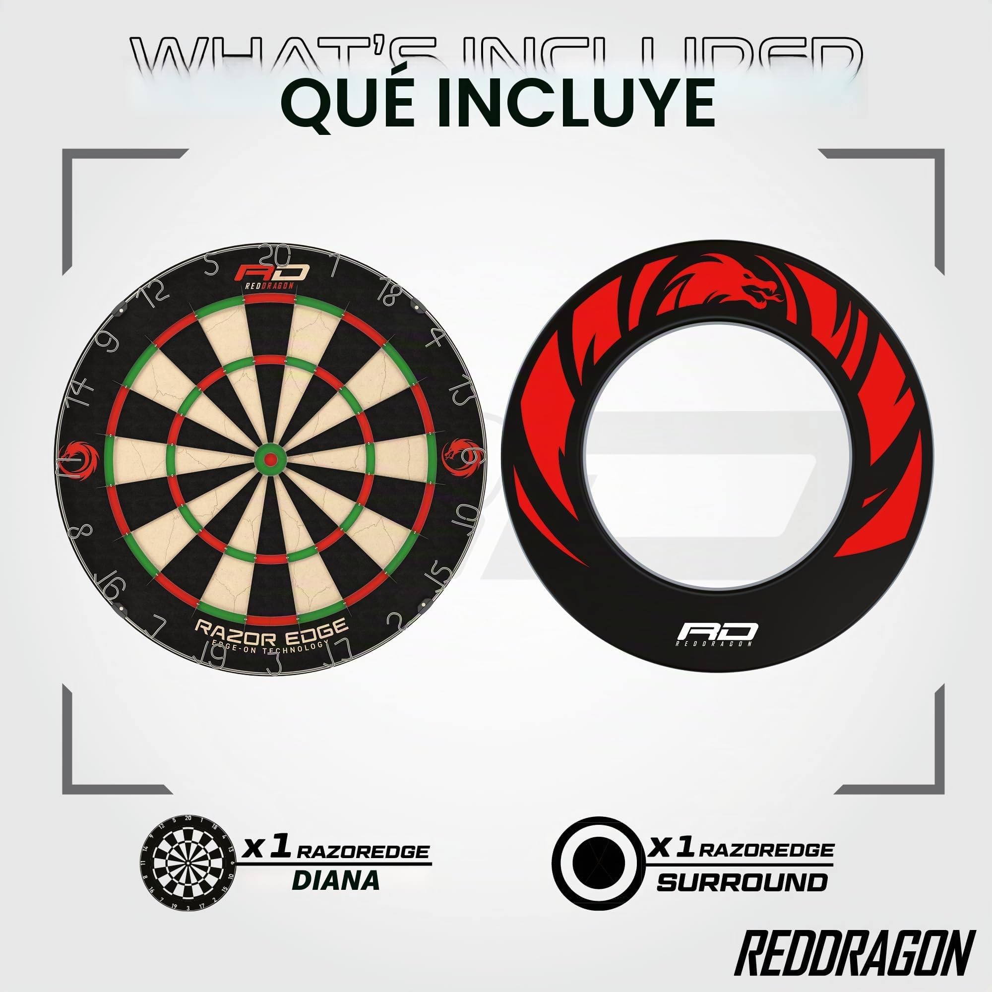 Red Dragon Razor Edge Juegos de dianas Profesionales: Calidad estándar de Torneo y diseño de dragón Duradero Envolvente con 2 Dardos con Punta de Acero de latón