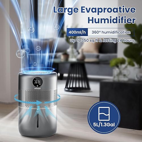 Miniatura 2 de Humidificador evaporativo, humidificadores grandes de 5 L para dormitorio, humidificadores rápidos de 13.5 fl ozh con filtro para el hogar, modo de