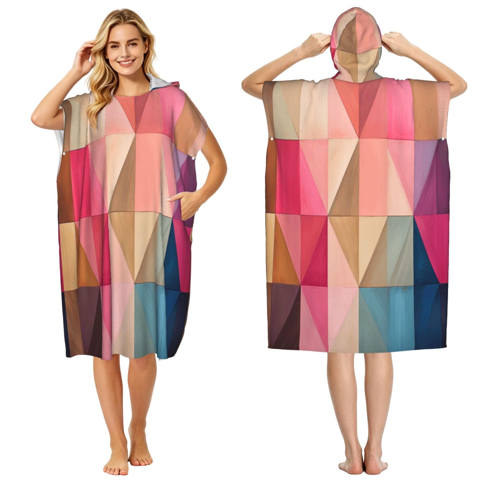 DTHKJNLSF Jigsaw Puzzle Of Three Colors Adult Hooded Beach Poncho Towel