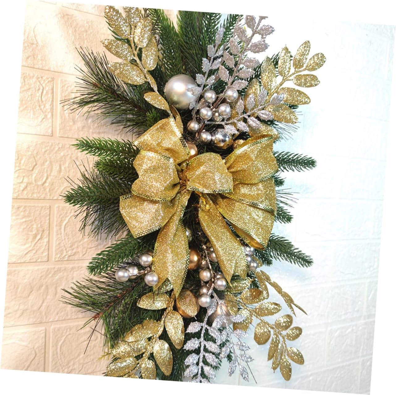 Christmas Staircase Bow Pendant Teardrop Swag for Festive Home Decoration for Railing Wall Window for Holiday Gatherings and Year Celebrations