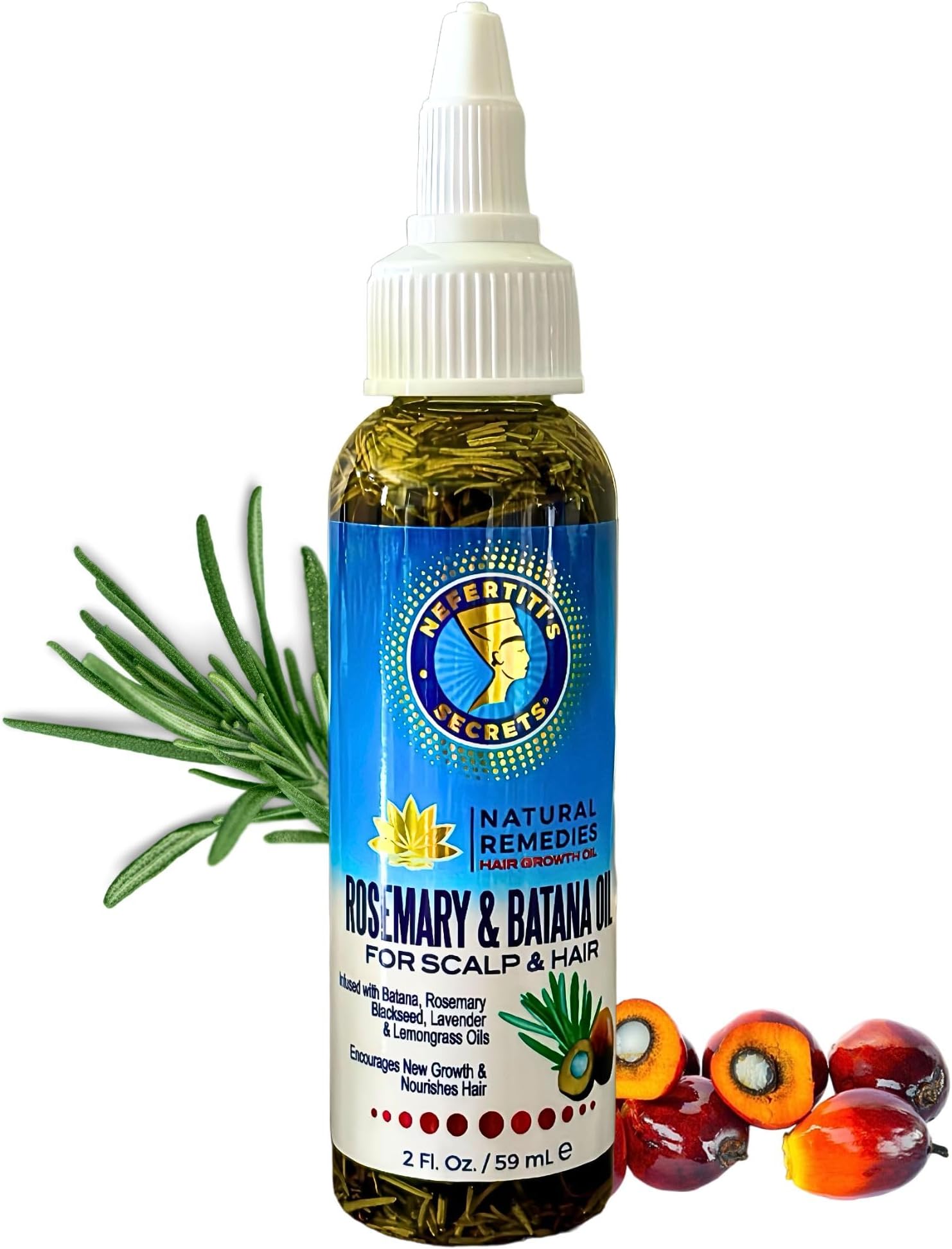 Nefertiti's Secrets Rosemary & Batana Oil for Hair Growth | 100% Natural and Hydrating with Black Seed | Avocado & Lavender, Coily, Kinky & Straight Hair | Curly Secret Hair Products - 2 Oz