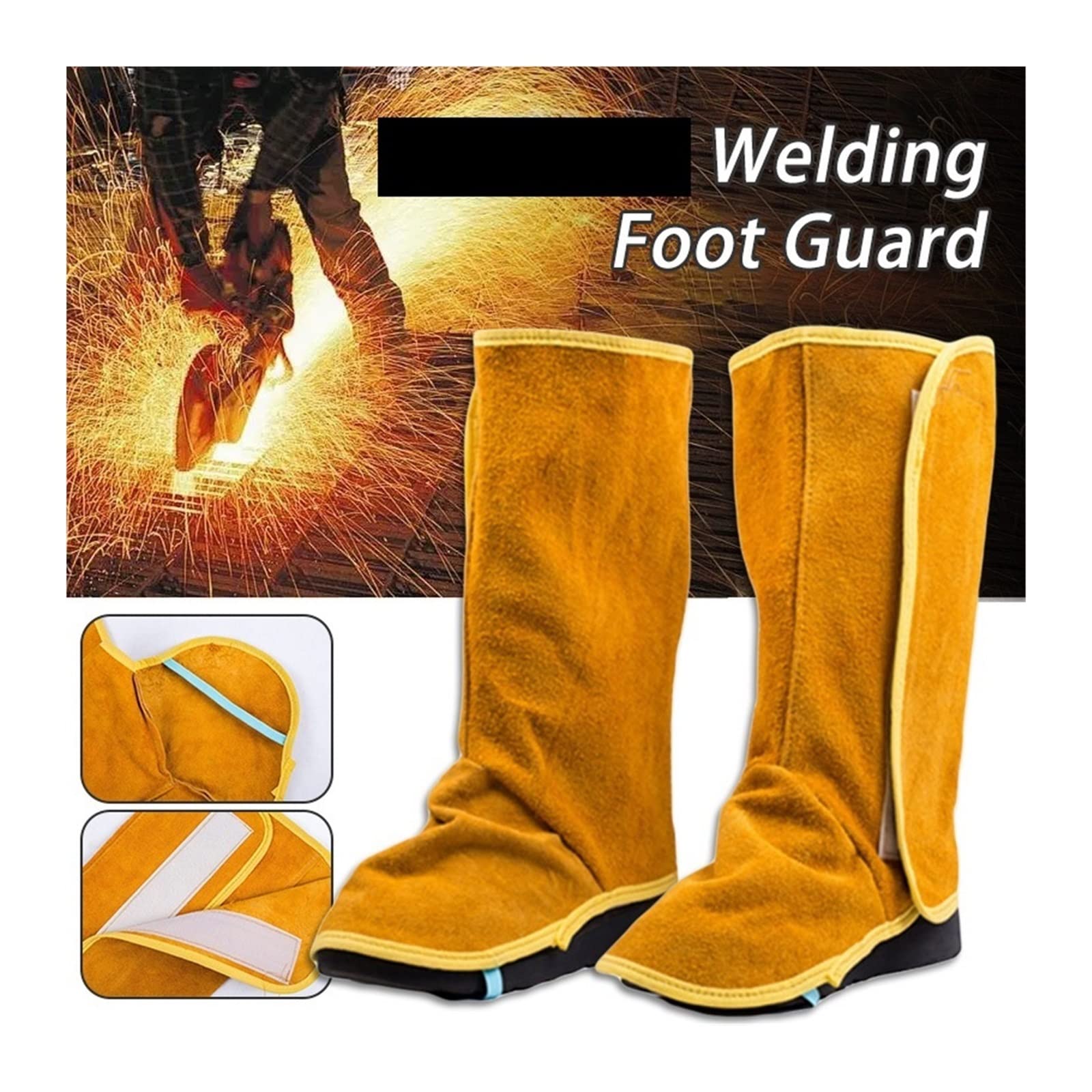 Tablier soudeur, 1 paire Spats de soudage en cuir chaussures de protection des pieds couvrent la chaleur résistante à la flamme de soudage ignifuge couvercle de coque de sécurité(33cm)