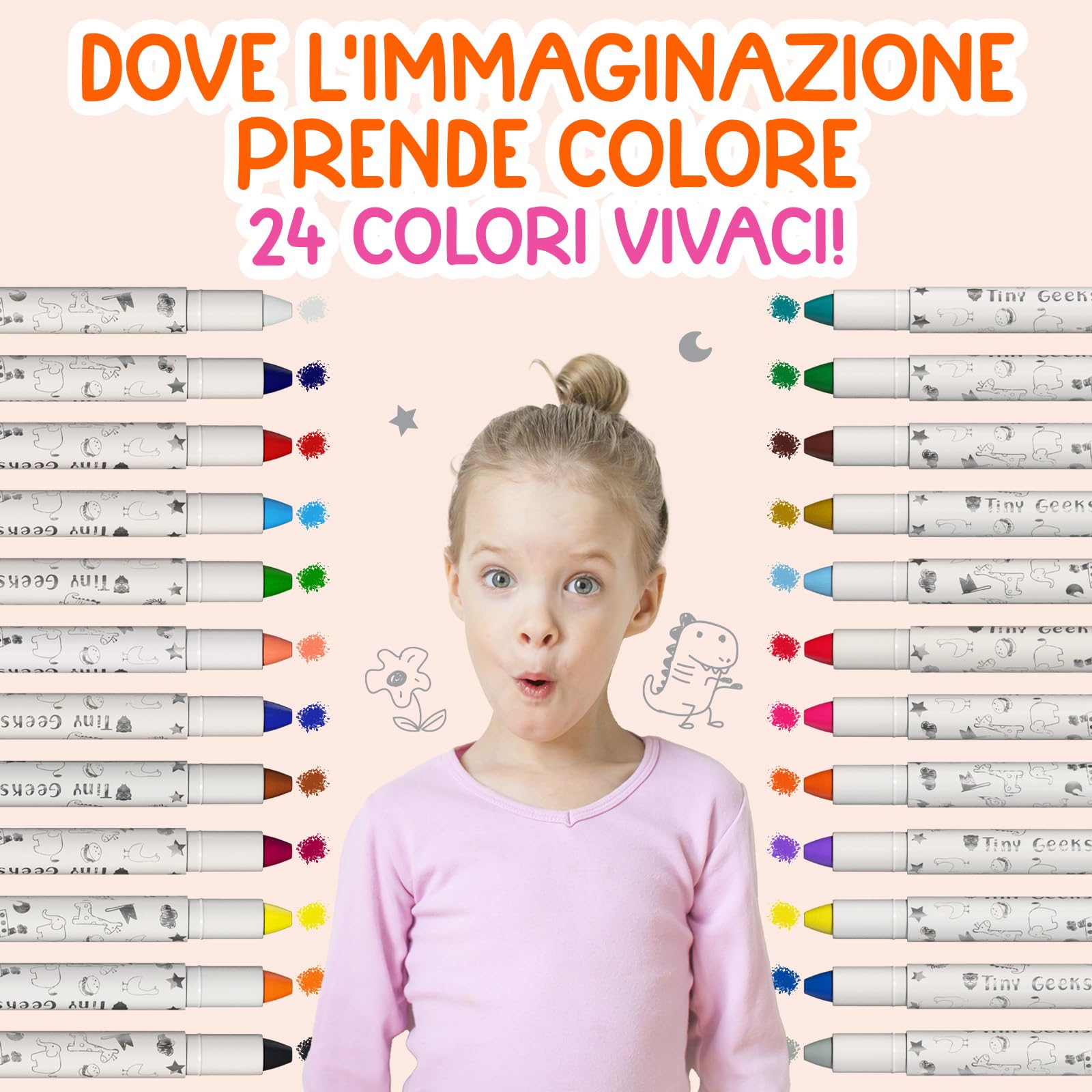 TinyGeeks 24 Pastelli a Cera Twistabili - Non Tossici per Bambini 1-3 Anni - Pastelli a Cera Lavabili per Bambini di Età 4-8 Anni