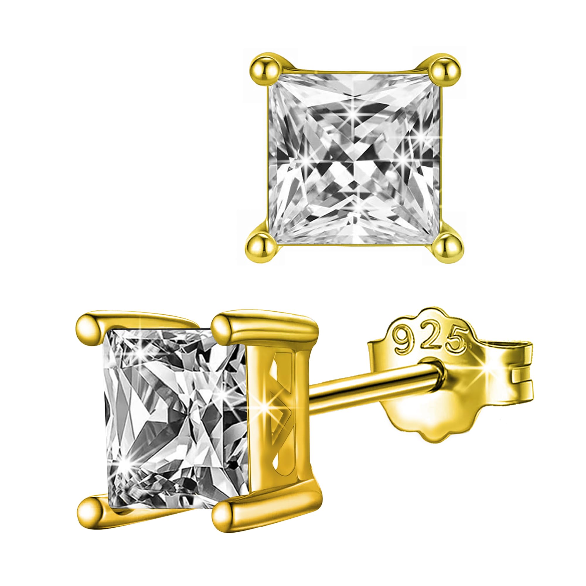 White Solitaire Diamond Stud Earrings Set | Pure 925 Sterling Silver | Square Princess Cut Swiss Cubic Zirconia Ear Tops | Gift Item for Men Women Boy Girl Girlfriend Baby | 6 Month Warranty-image-21