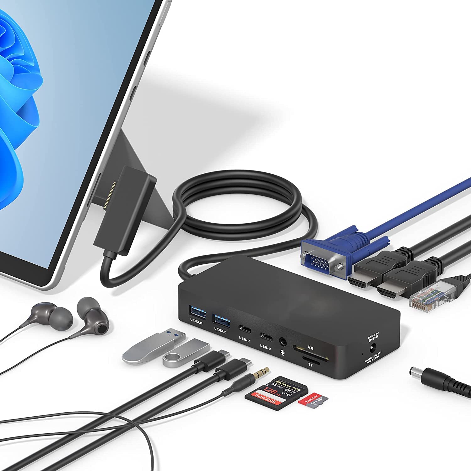 Surface Laptop Go HTT-00020 プラチナ Dockあり Abrale Surface Dock for Microsoft Surface with HDMI x2, VGA, RJ45