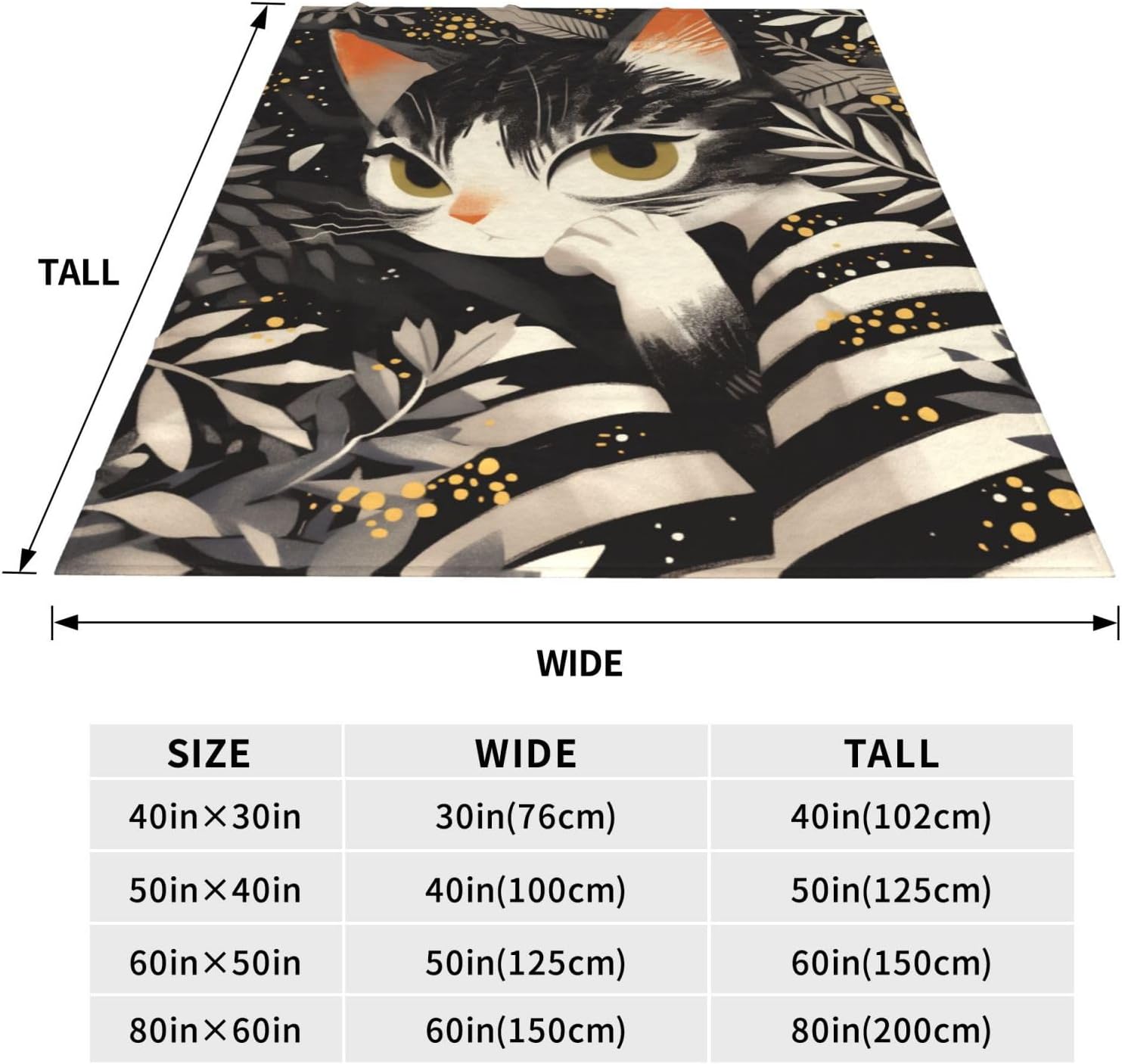 Boho Cat Blanket Flannel Bohemian Kitty Throw Blanket Lightweight Soft Warm Cozy Travel Blanket for Bed Couch Sofa Living Room Bedroom Gift for Women Men Girls Boys All Season 60"x50"