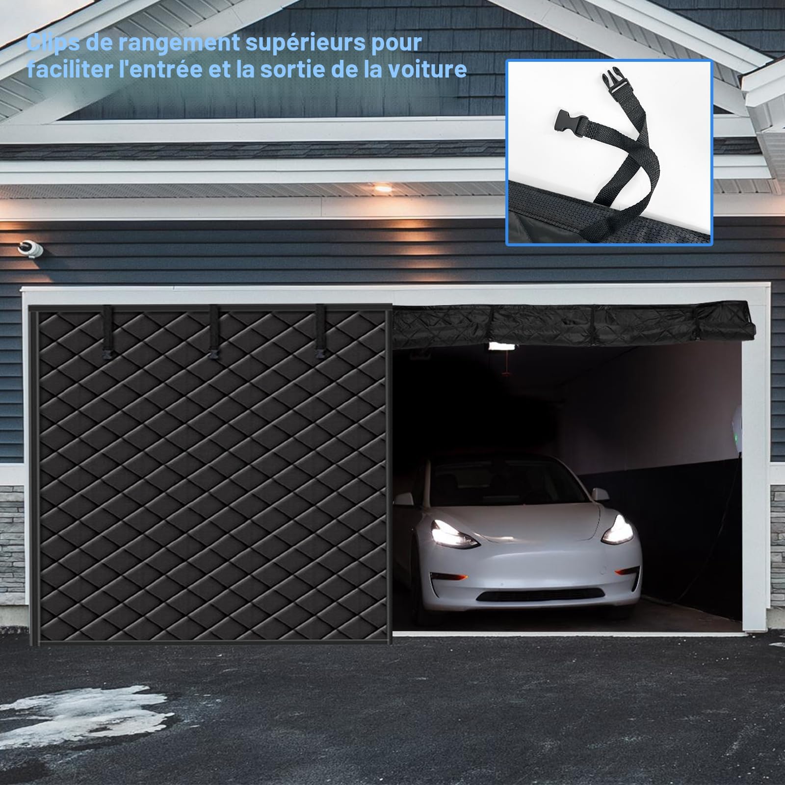 Rideau de Porte Magnétique Isolé Thermique, Résistant au Froid et à l'Eau, Coupe-Vent, Tissu Oxford, Couverture d'Isolation d'Écran pour Garage en Hiver (Noir)