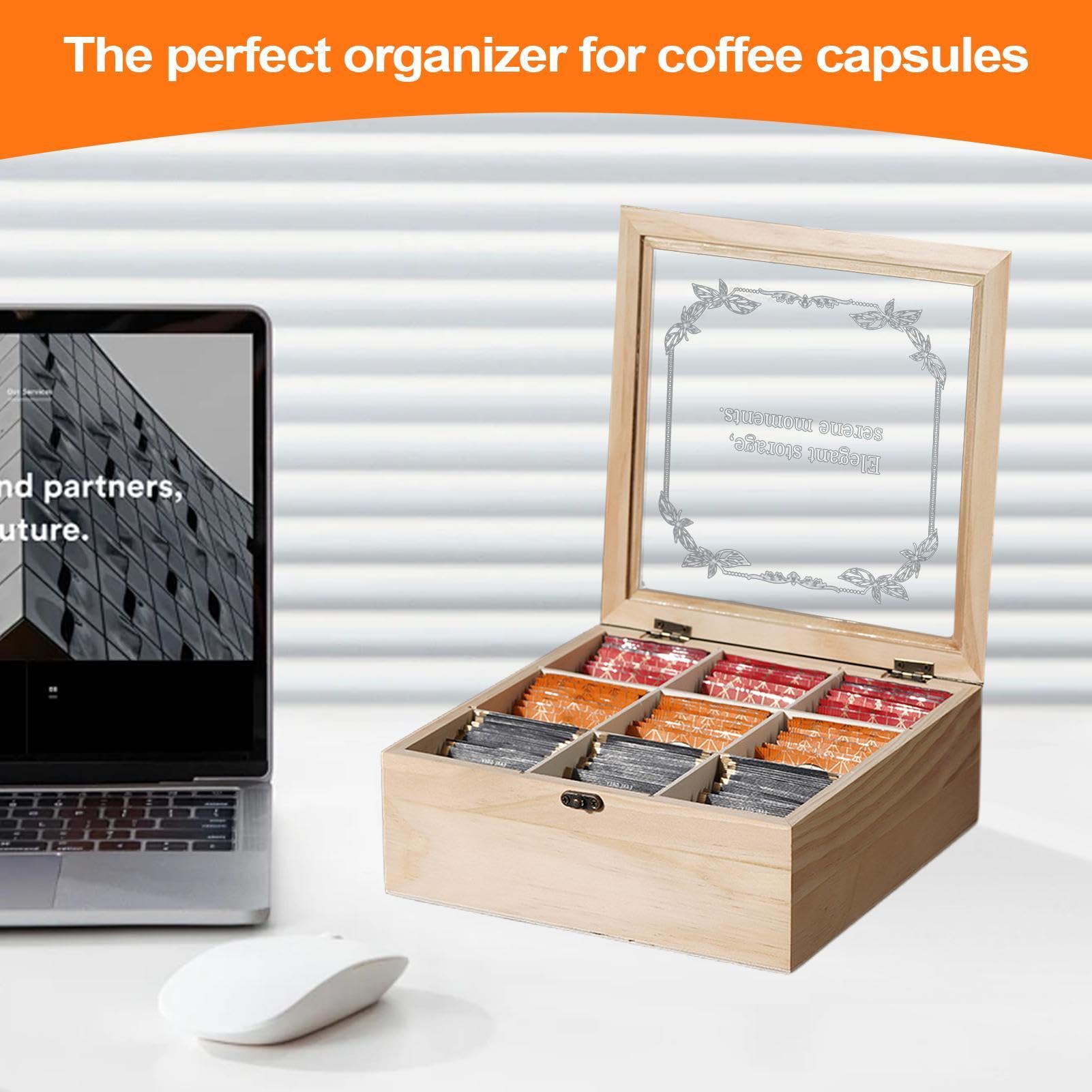 De Té De Madera Organizador De Bolsitas De Té Con 9 Compartimentos | Contenedor Decorativo Para Infusiones - Regalo Para Amigos, Pareja Y Compañeros De Trabajo