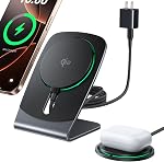 INIU Magnetic Wireless Charger Stand, Qi2 Certified 15W Convertible Charging Station with Cooling Fan, Fast Charging Pad for iPhone 17 16 15 14 13 12 Series AirPods 4 3 Pro2 Pro (with Adapter)