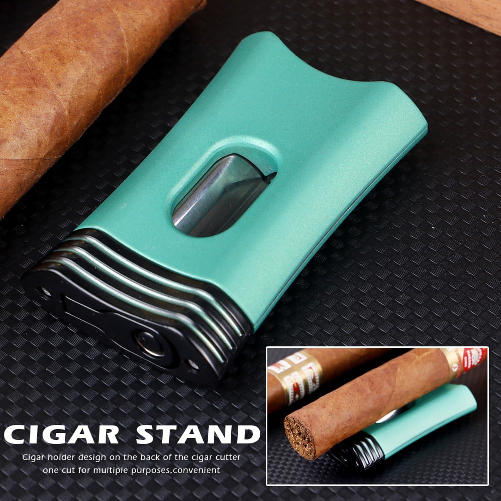 KEENSUN 3-in-1 Zinc Alloy V-Cut Cigar Cutter (Green) with Cigar Holder on The Back and Cigar Punch at The Bottom - Image 4