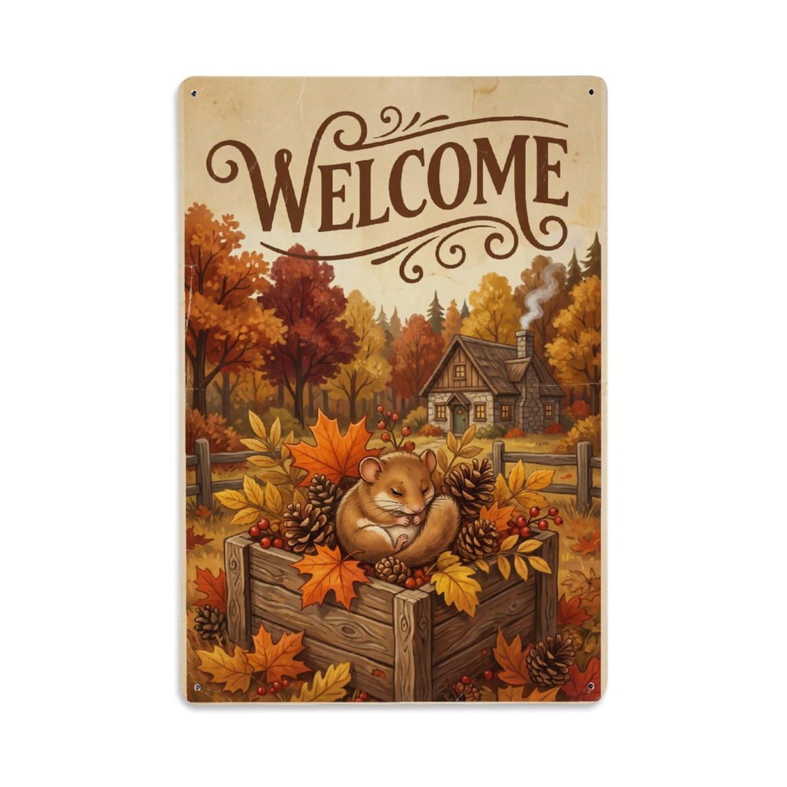 Vintage Welcome Dormouse Cozy Corner Metal Tin Sign