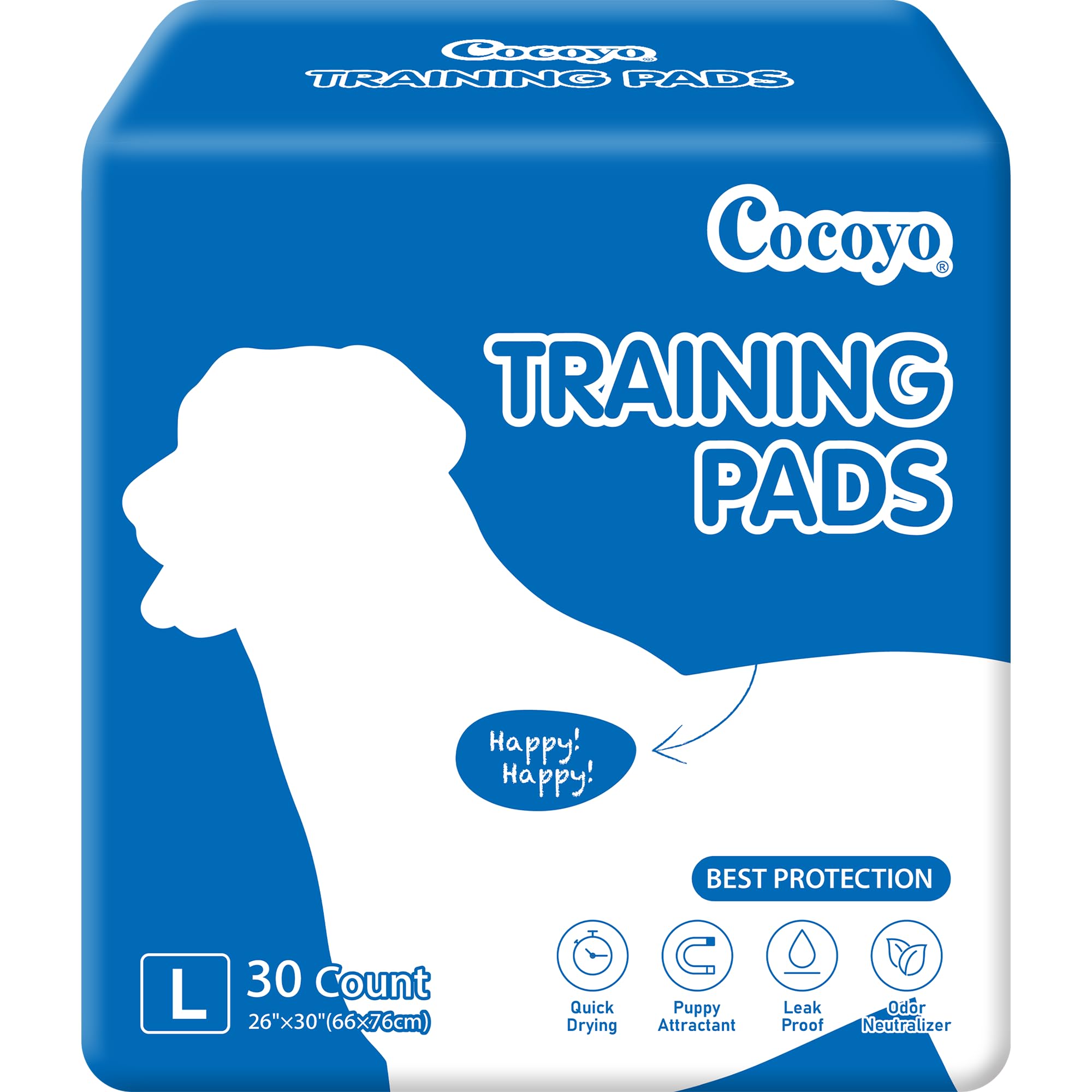 COCOYO Dog Training Pads Large SizeδΈ¨Eliminating Urine Odor Puppy Pads δΈ¨ Premium Dog Pee Pads Value Pack (30 Count, L 26x30 inch)