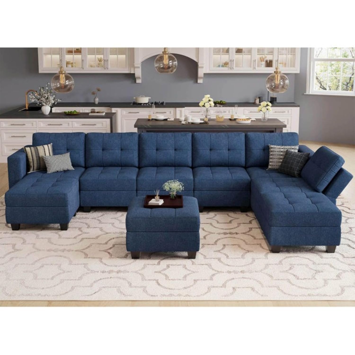 Torque - Alton Interchangeable Modular 9 Seater Fabric Sofa with Storage Ottoman (Blue) | Living Room, Bedroom, Home, Office Furniture | 1 Year Warranty-image-40