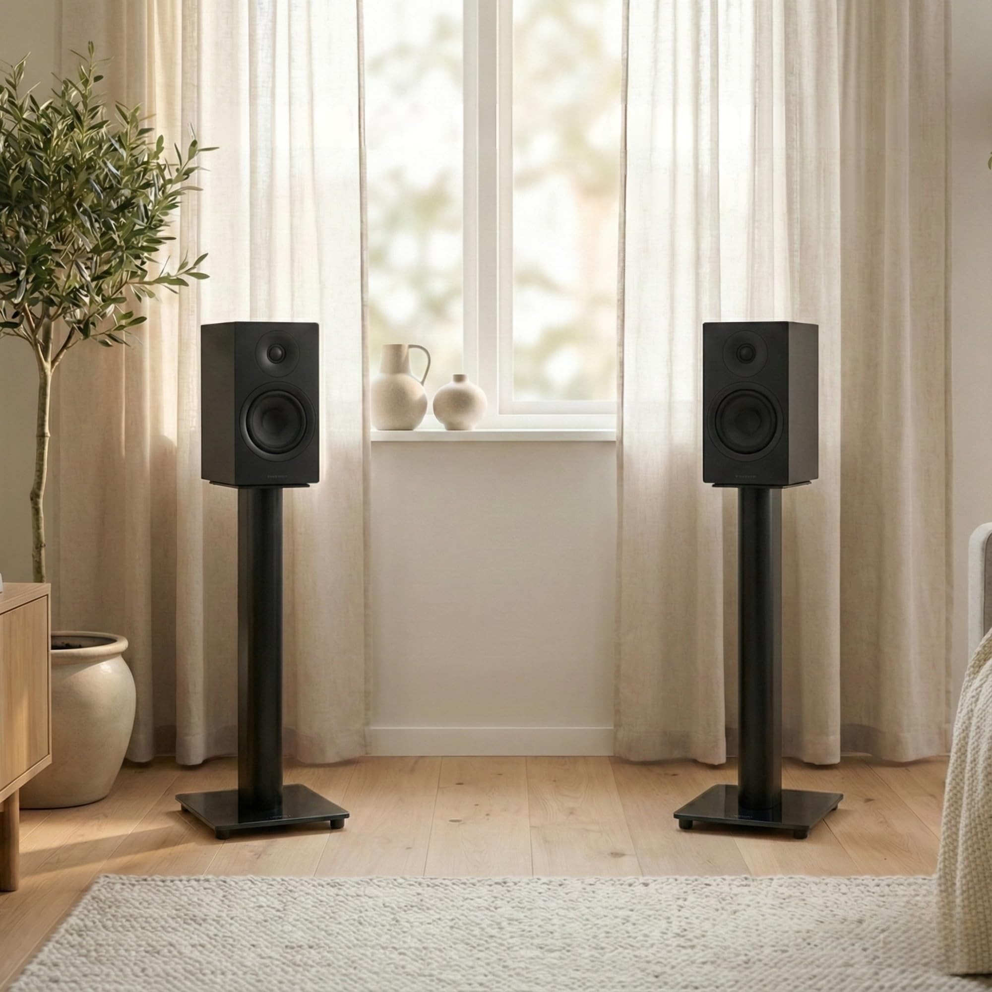 RO&CO Sonorous SP100-60 Nero – Supporti da Pavimento per Diffusori 60 cm (Coppia) | Alluminio e Vetro Temperato | Fino a 20 kg per Supporto | Gestione Cavi Integrata.