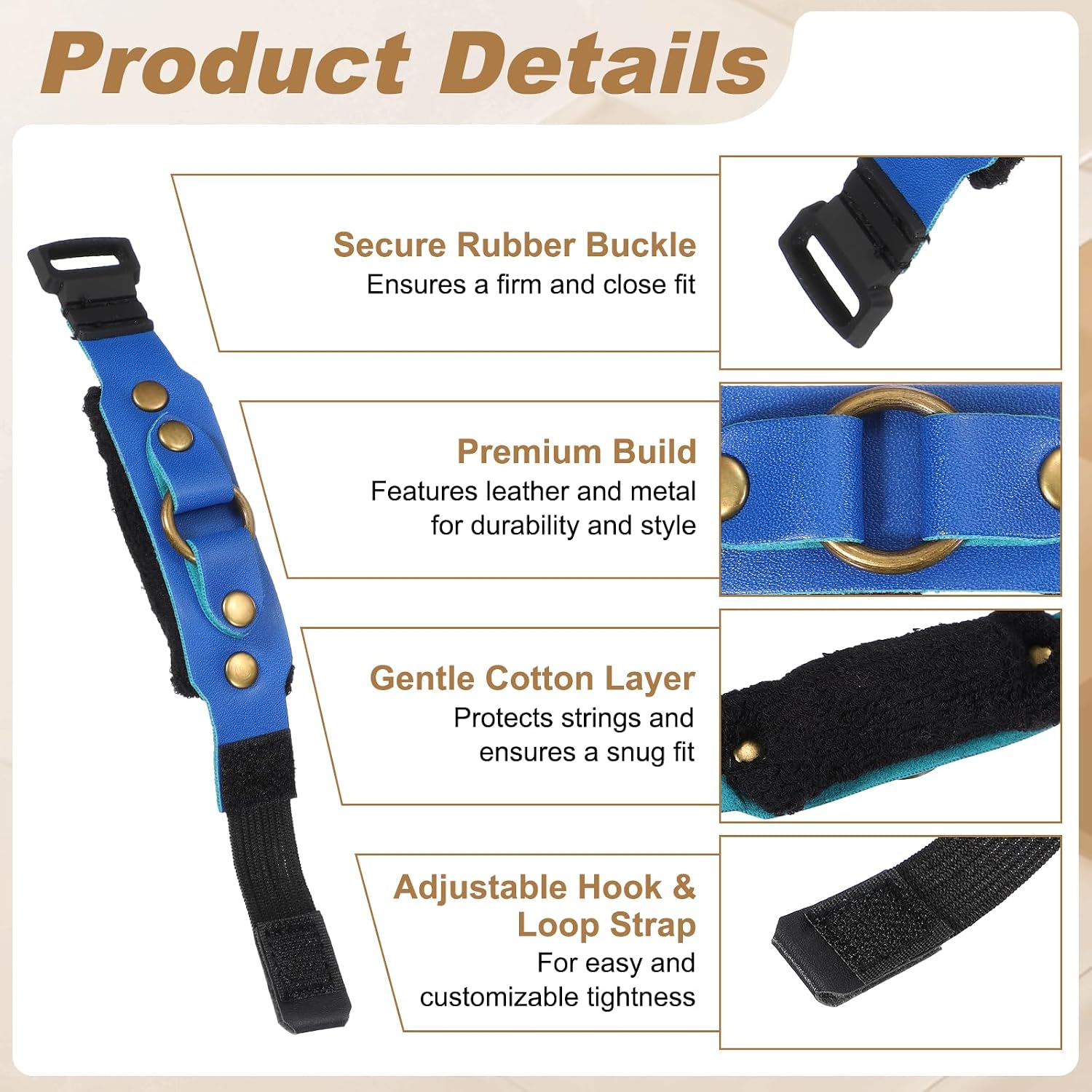 MECCANIXITY Guitar Mute Wrap, 7.1 x 0.9in Adjustable String Dampener Mute Wrap for Guitar Bass Ukulele Musical Instrument Accessories Fretboard Noise Reduction, Blue Leather-Ring