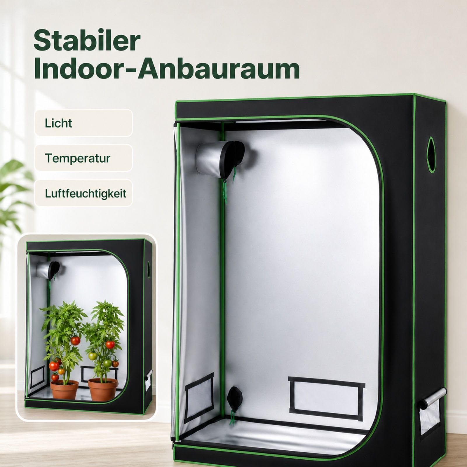 Growzelt für Indoor-Pflanzen mit Beobachtungsfenster, Bodenwanne und Reißverschluss, für Blumen und Gemüse