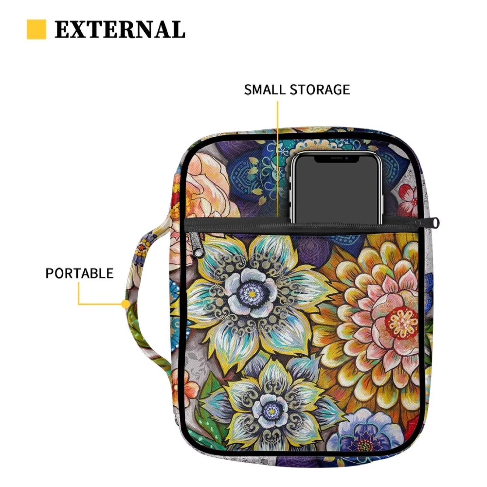 SEANATIVE Bible Cover for Women Boho Mandala Flower Print Bible Bag Book Carrier Multi-Functional Bible Organizer Case - Image 3
