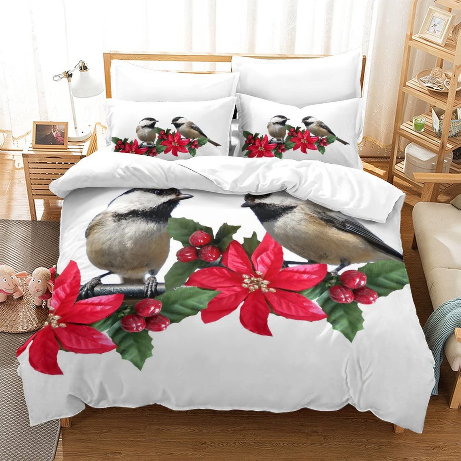 Housse de couette toucan 3D 200x200 cm avec 2 taies d'oreiller pour parure de lit double