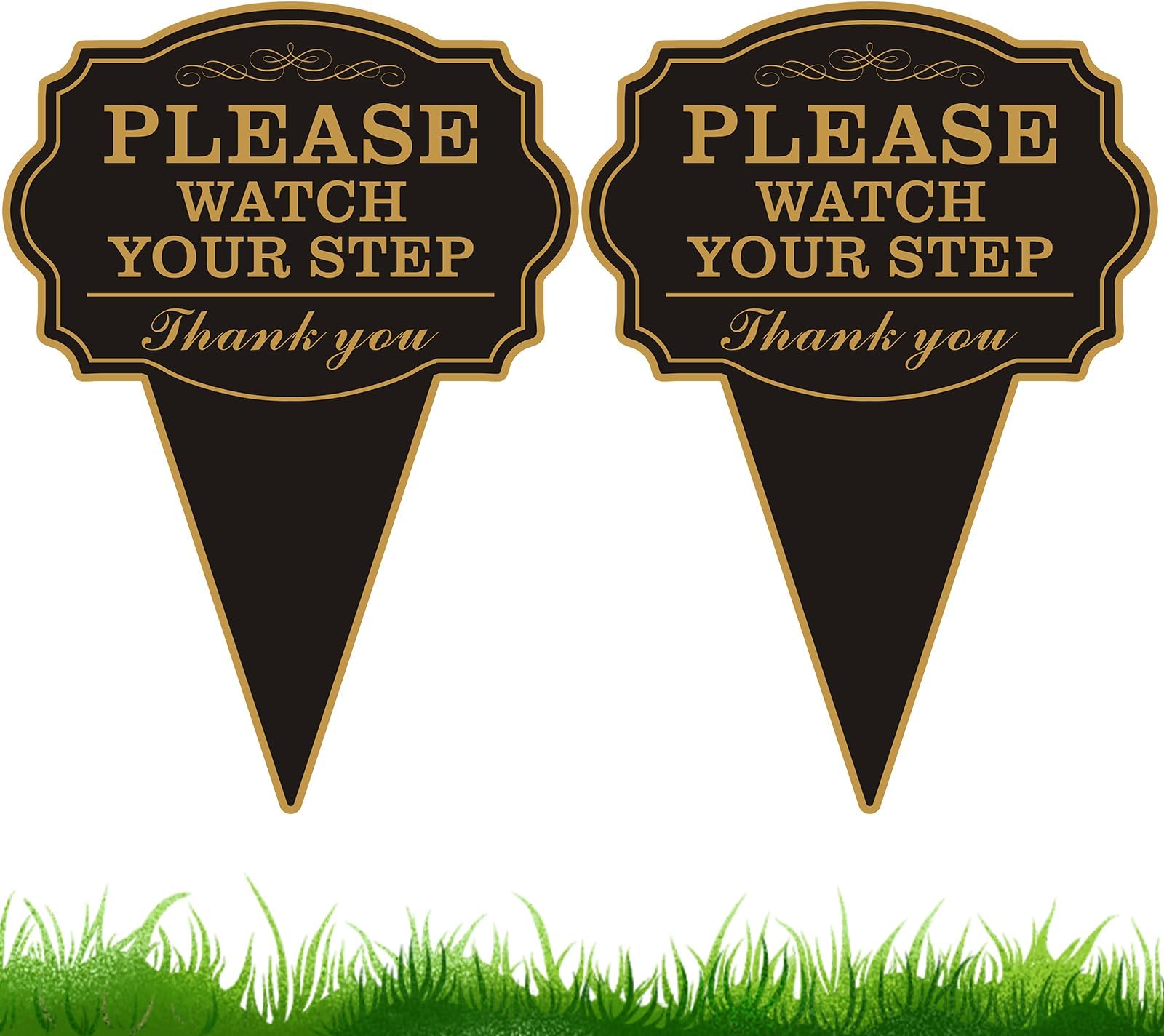 Double Sided Yard Sign, 2PACK-10"x14" Caution Watch Your Step Garden with Stake, Rust-Free Metal Please Watch Your Step Sign Outdoor, UV Printed Safety Sign for Walkway or Lawn (WATCH YOUR STEP-2PACK)