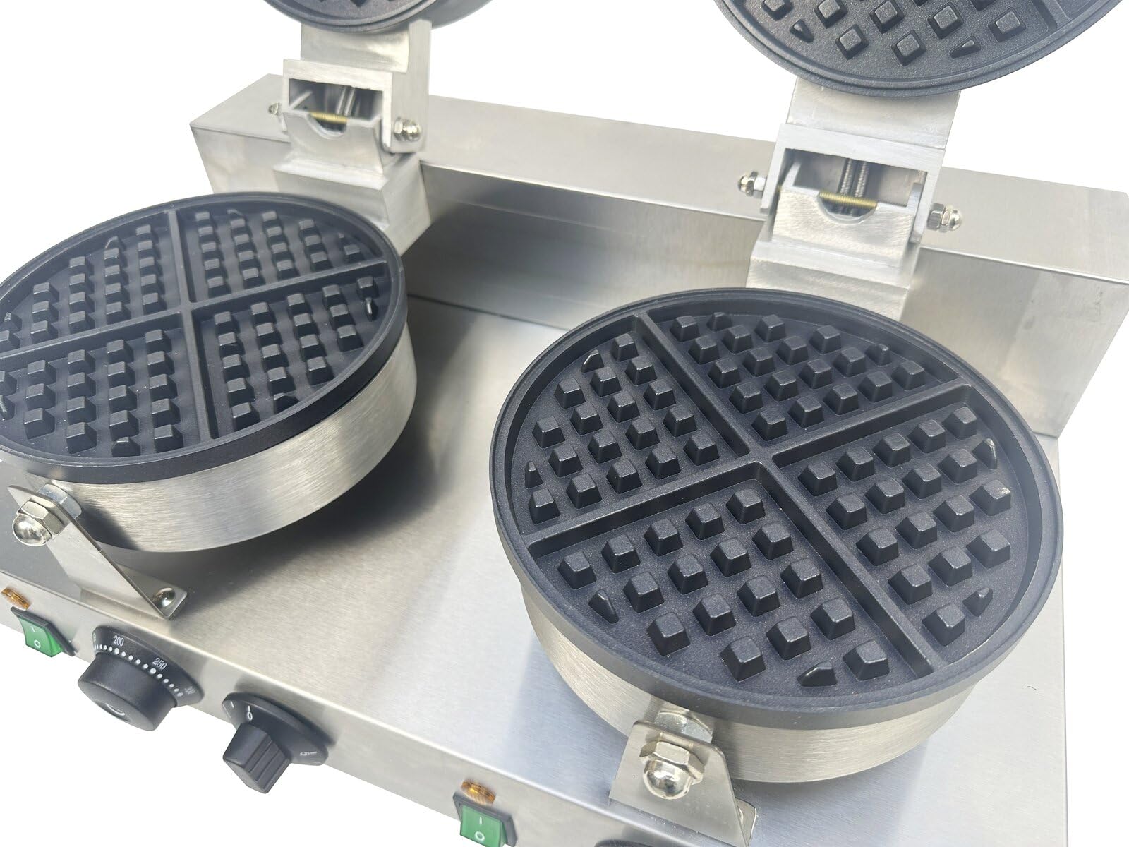 GastroHero Waffeleisen, rundes Doppel-Waffeleisen, Edelstahl FY-2 | Profi-Waffeleisen, 2x Ø180 mm Backplatte, regelbare Temperatur von 0 °C bis +250 °C, mit Temperaturregler & Signalleuchte