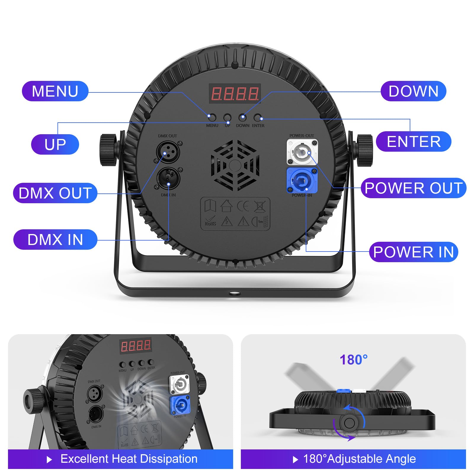 2 pezzi Par LED 120 W, luci da palco led, con telecomando, luci dj professionali RGBW 4 in 1, effetto arcobaleno, 8CH/DMX512/strobo discoteca, per feste, matrimoni, bar, club, decorazione