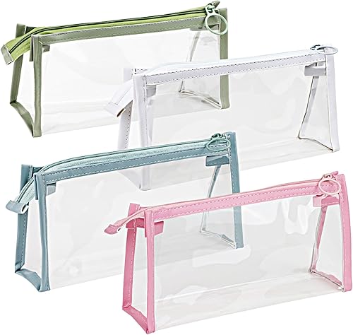 4 estuches para lápices, bolsa transparente para rotuladores con cremallera, bolsa de almacenamiento para lápices de examen, bolsa de maquillaje