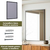 BEAUTYPEAK 81x61 cm Fekete Alumínium Keretes Fali Tükör - Törésálló Üveg, Fürdőszobába, Hálószobába, Nappaliba, Téglalap Alakú 6